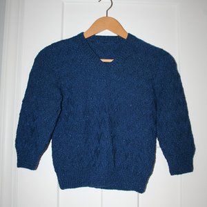 Hand knit dark blue sparkly wool sweater